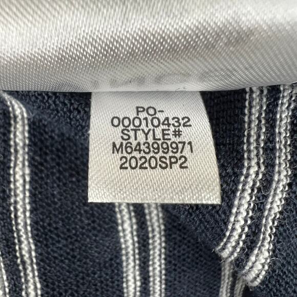 VINCE Navy White Top Linen Striped Henley Neck Short Sleeve Classic Size Large L - Picture 10 of 11